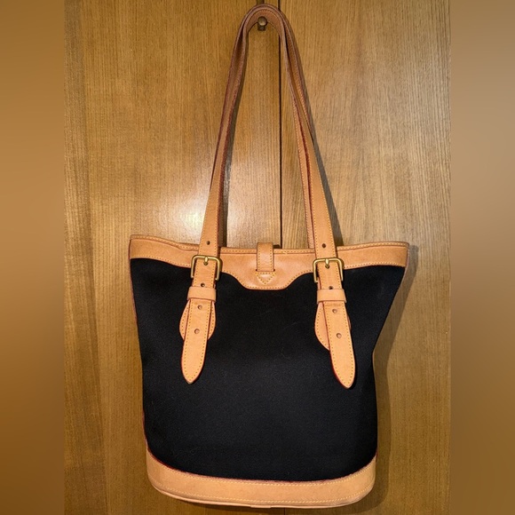 Dooney & Bourke Vintage Black Canvas & Natural Vacchetta Leather Tote - Picture 13 of 16